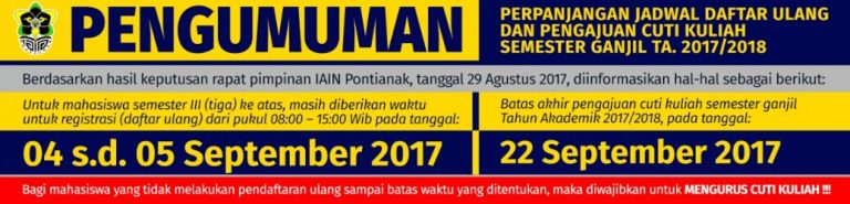 Perpanjangan Jadwal Daftar Ulang & Pengajuan Cuti Kuliah Semester Ganjil TA. 2017/2018