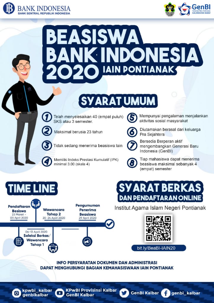 Beasiswa Bank Indonesia 2020 untuk Mahasiswa IAIN Pontianak